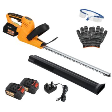 Outsunny Cordless Hedge Trimmer, Electric Hedge Cutter With 51cm Blade, Brushless Motor And 2 X 4.0ah Batteries For Branches, Shrubs, Twigs, Orange