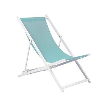 Folding Deck Chair Turquoise White Textilene Sling Seat Beach Chair Adjustable Backrest Patio Recliner Beliani