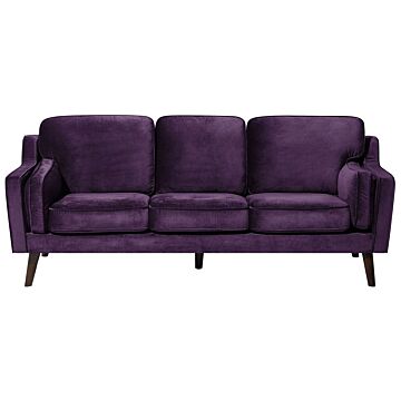 Sofa Violet 3 Seater Velvet Wooden Legs Classic Beliani