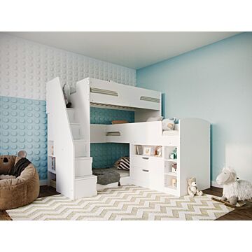 Flair Oscar Staircase Triple Bunk Bed White With Storage