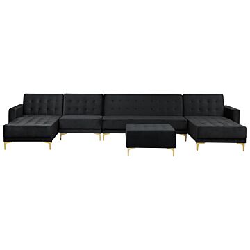 Corner Sofa Bed Black Velvet Tufted Fabric Modern U-shaped Modular 6 Seater With Ottoman Chaise Lounges Beliani