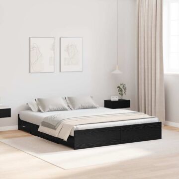 Vidaxl Storage Bed Frame With Drawer With Headboard With Storage Black Oak 160 X 200 Cm