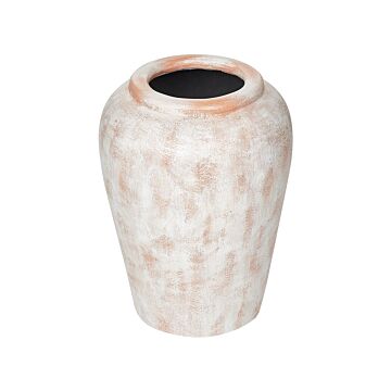 Decorative Vase Off-white Terracotta Distressed Effect Painted Vintage Look Oval Shape Beliani