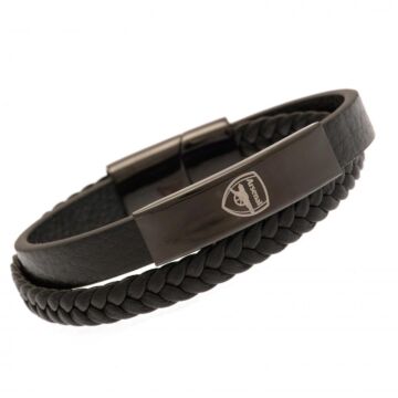 Arsenal Fc Black Ip Leather Bracelet