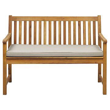 Garden Bench Light Acacia Wood 120 Cm Taupe Seating Cushion Padding Slatted Design Outdoor Patio Rustic Style Beliani