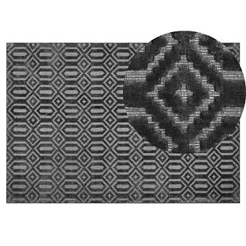 Rug Grey Viscose 140 X 200 Cm Geometric Pattern Hand Woven Flatweave Beliani