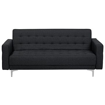 Sofa Bed Graphite Grey Tufted Fabric Modern Living Room Modular 3 Seater Silver Legs Track Arm Beliani