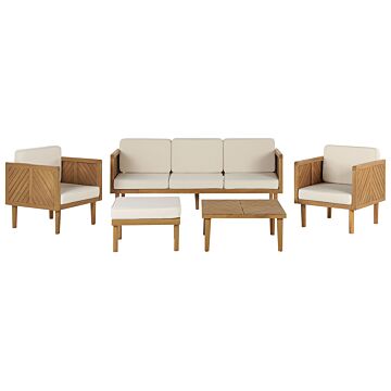 Garden Sofa Set Acacia Wood White Cushions6 Seater Modern Design Outdoor Conversation Set Beliani