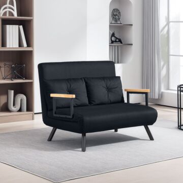 Homcom 4-in-1 Velvet-feel Double Sofa Bed, With Pillows - Black