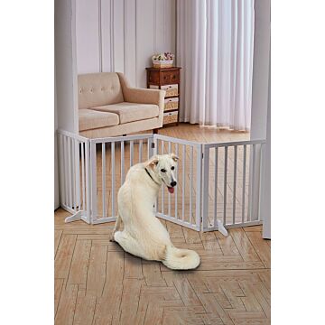 4 Panel Wooden Foldable Pet Gate Dog Cat Fence Child Safety Indoor Durable Freestanding With Fixed Footrest