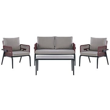 Outdoor Sofa Set Grey For 4 People Aluminium Frame Couch Armchairs With Fabric Cushions Coffee Table Modern Design Beliani
