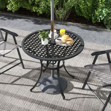 Outsunny Cast Aluminium Bistro Table With Umbrella Hole, 85cm Round Garden Table, Patio Table For Balcony Black