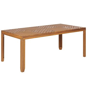 Garden Dining Table Light Acacia Wood 180 X 90 Cm For 6 Outdoor Rectangular Traditional Style Beliani