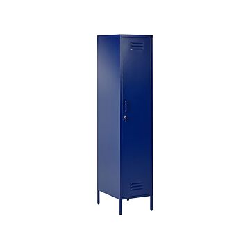 Storage Cabinet Navy Blue Metal Locker With 5 Shelves And Rail Modern Home Office Beliani