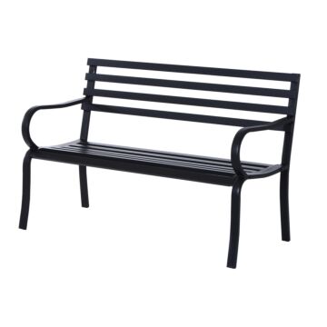 Outsunny 2 Seater Metal Garden Park Bench Porch Chair Furniture Patio Outdoor Park Loveseat Seat Black