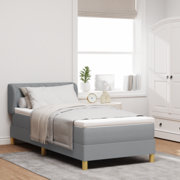 Vidaxl Box Spring Bed With Mattress - Light Grey, 90x200 Cm, Fabric