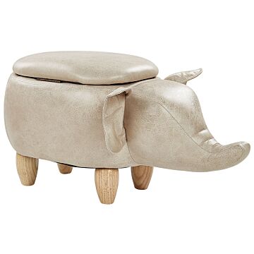 Animal Elephant Children Stool With Storage Taupe Faux Leather Wooden Legs Nursery Footstool Beliani