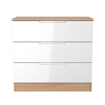 Milan 3 Drawer Chest In White & Bardolino Oak