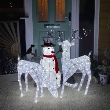 Light Up Reindeer Stag, Doe & Snowman Set