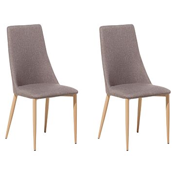 Set Of 2 Dining Chairs Taupe Fabric Upholstered Seat High Back Beliani