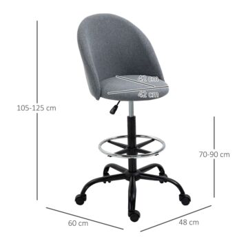 Vinsetto Ergonomic Drafting Chair Adjustable Height W/ 5 Wheels Padded Seat Footrest 360° Swivel Freely Comfortable Versatile Use