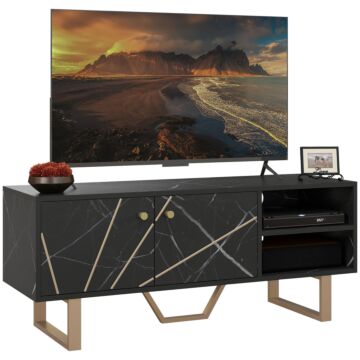 Homcom Tv Stand Cabinet For Tvs Up To 50 Inches, Tv Unit With Storage Shelves And Cupboard For Living Room, Black Marble Tone