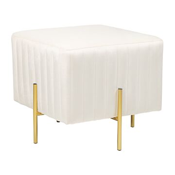 Footstool Cream Velvet Upholstered Ottoman Pouffe Gold Metal Legs 48 X 48 Cm Square Seat Glamour Beliani