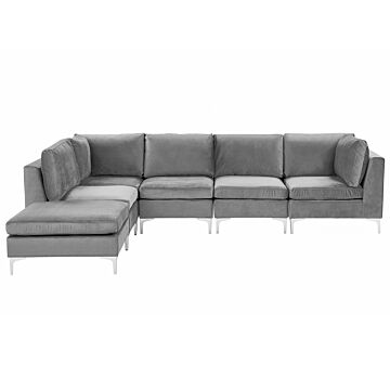 Right Hand Modular Corner Sofa Grey Velvet 5 Seater With Ottoman L-shaped Silver Metal Legs Glamour Style Beliani