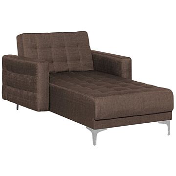 Chaise Lounge Brown Tufted Fabric Modern Living Room Reclining Day Bed Silver Legs Track Arms Beliani
