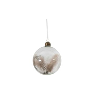 Feather Bauble White/natural (set Of 3) D100mm