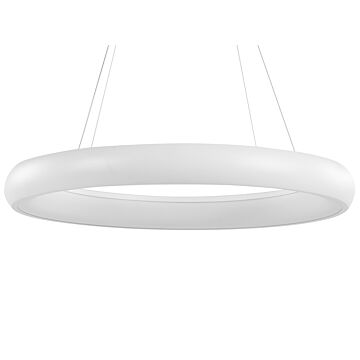 Pendant Lamp White Steel Aluminium Integrated Led Lights Ring Round Shape Hanging Modern Glamour Lighting Beliani