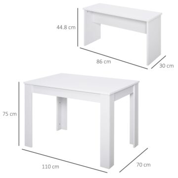 Homcom Kitchen Dining Table And 2 Benches Set, Table And Chairs Set For Limited Space, White