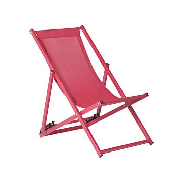Deck Chair Red With Aluminium Frame Folding Adjustable Sling Backrest Beach Coastal Beliani
