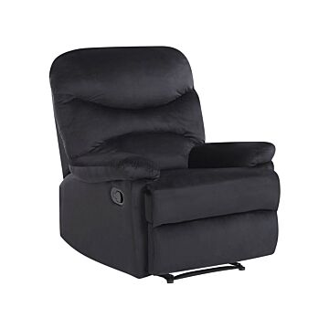 Recliner Chair Black Velvet Upholstery Push-back Manually Adjustable Back And Footrest Retro Design Armchair Beliani