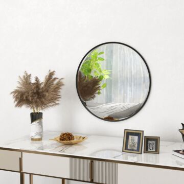 Homcom 61cm Decorative Wall Mirror Modern Round Bathroom Mirror For Home Decor, Black