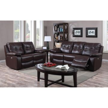 Rockport Power Recliner Leather & Pu 2 Seater Dark Choc