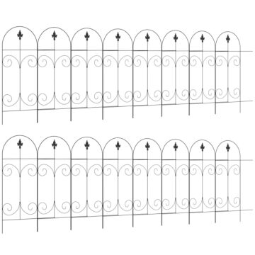 Outsunny Decorative Garden Fencing, 16pcs 44in X 25ft Outdoor Picket Fence Panels, Rustproof Metal Wire Landscape Flower Bed Border Edging, Black