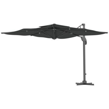 Outsunny Garden Parasol, 3(m) Cantilever Parasol With Hydraulic Mechanism, Dual Vented Top, 8 Ribs, Cross Base, Grey