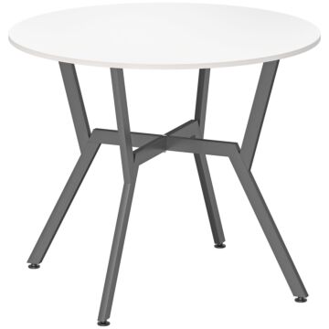 Homcom Dining Table, Round Kitchen Table With Black Legs For Living Room, Dining Room 90 X 76 Cm, High Gloss White