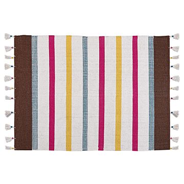 Area Rag Rug Multicolour Stripes Cotton 140 X 200 Cm Rectangular Hand Woven Beliani