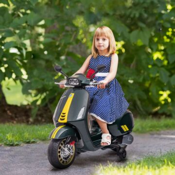 Aiyaplay 12v Vespa Licensed Kids Electric Motorbike W/ Music, Headlights, Fm Radio, For 3-6 Years - Green