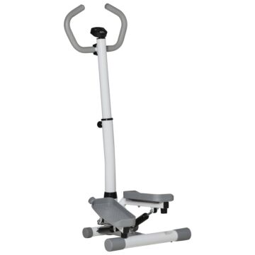 Homcom Adjustable Twist Stepper Aerobic Ab Exercise Fitness Workout Machine W/ Lcd Screen, Height Adjust Handlebars For Home Gym, White