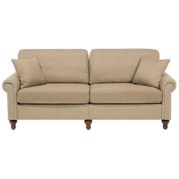 3 Seater Sofa Sand Beige Fabric Chesterfield Style Low Back Beliani