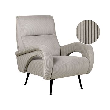 Armchair Grey Jumbo Cord Corduroy Upholstered Retro Style Low Back Beliani