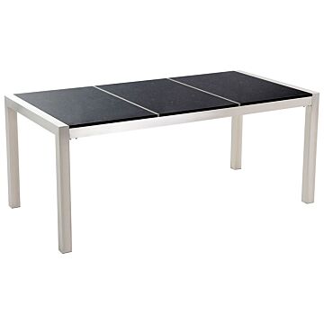 Garden Dining Table Black And Silver Granite Table Top Stainless Steel Legs Outdoor Resistances 6 Seater 180 X 90 X 74 Cm Beliani