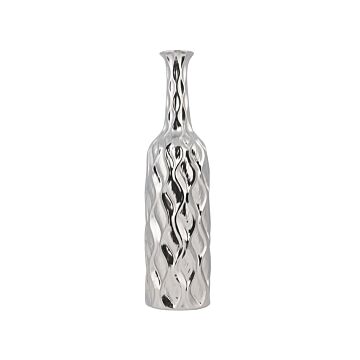 Flower Vase Silver Stoneware Bottle Shape Modern Glam Beliani