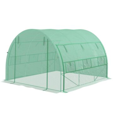 Outsunny Polytunnel Greenhouse Walk-in Grow House Tent With Roll-up Sidewalls, Zipped Door And 6 Windows, 3x3x2m Green