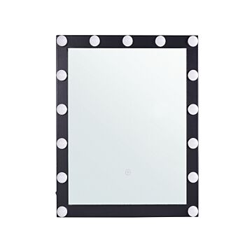 Wall Vanity Mirror With Led Black 50 X 60 Cm Rectangular Hollywood Illuminated Bulbs Dressing Table Beliani