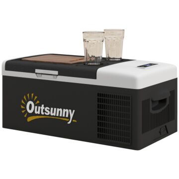 Outsunny 16l Car Fridge Freezer, Portable Car Refrigerator With 12v/24v Dc And 100-240v Ac, Black