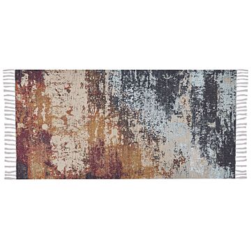 Area Rug Multicolour Polyester And Cotton 80 X 150 Cm Handwoven Printed Abstract Watercolour Painting Pattern Beliani